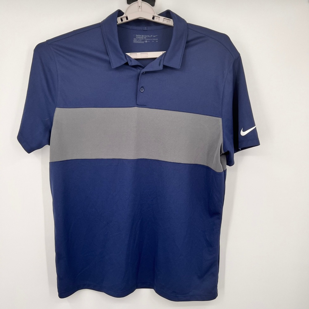 Nike Golf Mens Dri-FIT Polo Shirt XL Navy Blue Grey Colorblock Short Sleeve 1519
